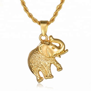 Fashion Jewelry New 18K Gold Plated Twisted Singapore Chain <strong>Necklace</strong> with Zircon <strong>Elephant</strong> Pendant for Men Punk Style Anniversary - Product Image 1