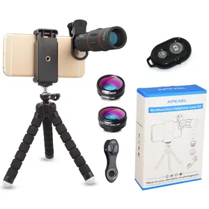 Lente de câmera móvel apexel, com tripé, universal, clipe, 18x, lente monocular para celular