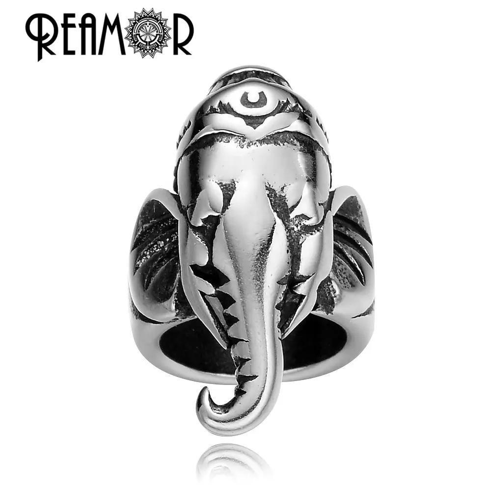 REAMOR tailandia Ganesha el budismo 8mm tamaño del agujero 316l grande de acero inoxidable agujero cuentas de cuero de los hombres pulsera de la joyería de DIY