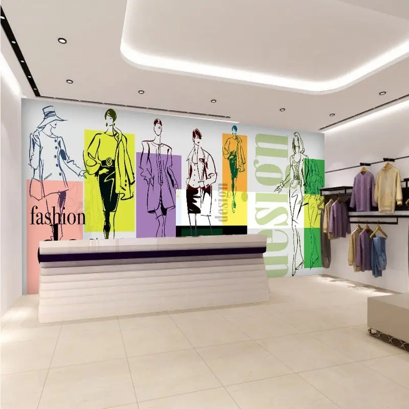फैशन मॉडल कपड़ों की दुकान वॉलपेपर भित्ति सार सजावटी प्लास्टिक वॉलपेपर मिस्र में 3d वॉलपेपर कीमतों