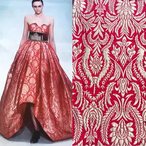 Chinese red soft evening party dress brocade fabric