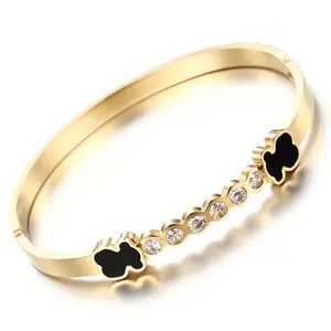 सबसे अच्छा बेच स्टाइलिश भालू डिजाइन स्टेनलेस स्टील महिला सोने और हीरे का कंगन