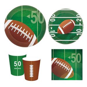 Huancai Fournitures de fête sur le thème du football américain, assiettes en papier, gobelets, serviettes, vaisselle jetable pour la décoration de fête d'anniversaire sportive - Product Image 1