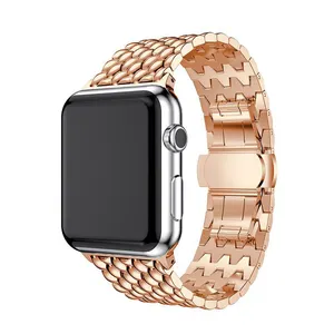 De Metal de acero inoxidable de piel de dragón diseño de banda de reloj para Apple Watch serie 4 3 2 1 negro de plata de oro rosa de oro