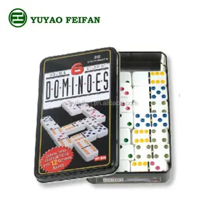 D6 đôi sáu 6 domino game set trong hộp thiếc với các chấm màu sắc