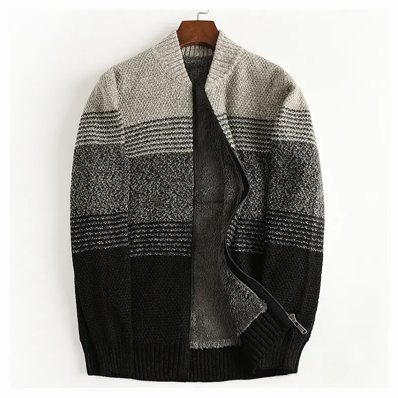 Latest Style Men's Winter Cardigan Sweater Baseball Collar Design Woolen Dark Grey Outerwear Sweater Cardigan