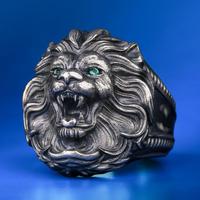 KRKC & CO Größe 9 Weiß Gold 925 Sterling Silber Ring Lion Ring Lion Kopf Ring