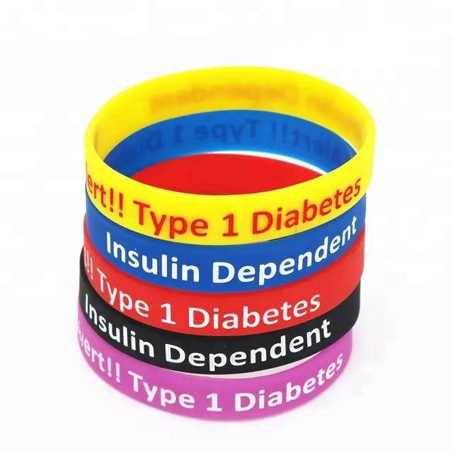 メディカルアラートタイプ1糖尿病依存シリコンバンド5色のラバーブレスレット大人サイズのラバーバングル