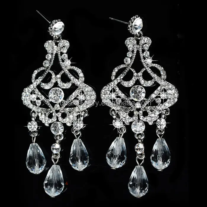 Bridal Prom Pageant large Crystal rhinestone Chandelier Earrings