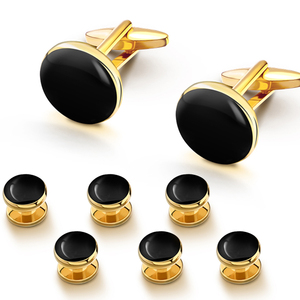 男性用ビジネスタキシードロジウムメッキエナメルカフリンクスブラックゴールドトーンスタッドセットBouton De Manchette - Product Image 1