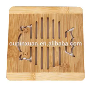 square cat shaped bamboo coaster