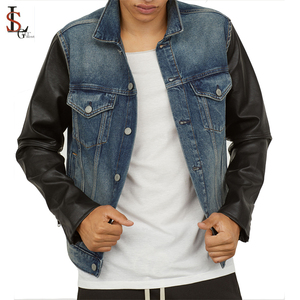 jean jacket with leather sleeves 