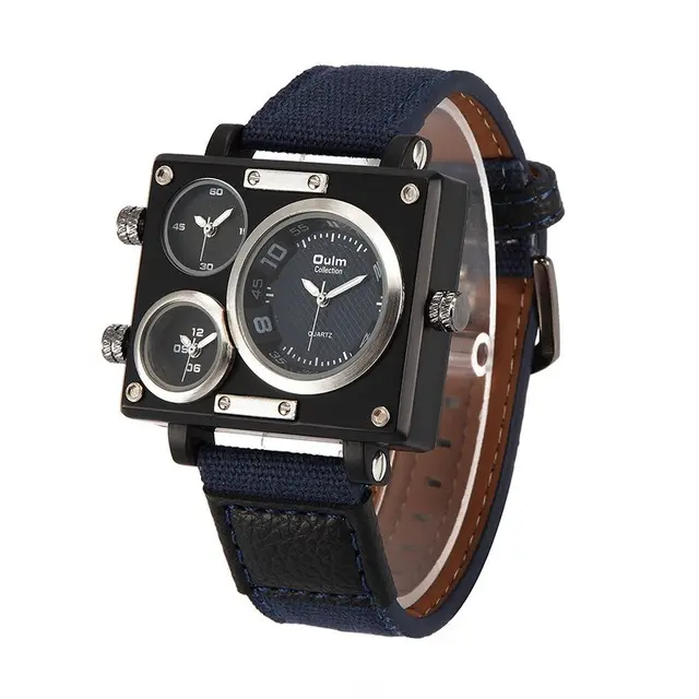 Oulm 3595 Watch Luxury Brand Man Fabric Strap Quartz Watch multiple time zone double three watch