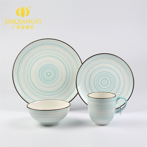 Bộ Đồ Ăn 4 Món Bằng Gốm Sứ, Bộ Đồ Ăn Nhà Hàng Nhật Bản Sọc Tròn - Product Image 2