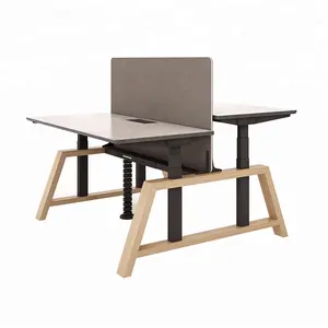 面对面橡木立式办公桌自动电脑桌工作站