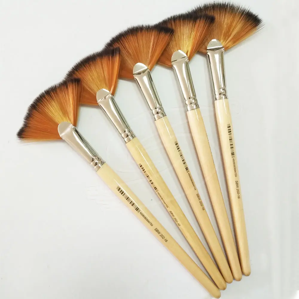 Professional Artiset Brush Short Wooden Handle Nylon Fan Paint Brush Manufacturers China