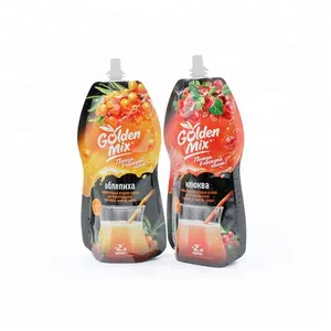 PET/AL/PA/PE Customized biodegradable stand up special shape liquid spout pouch for fruit ,sauce ,milk ,jelly packaging bag