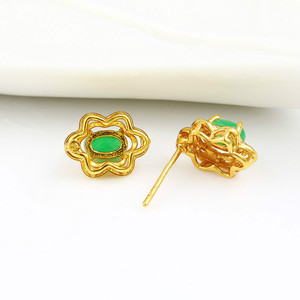 Xuping dubai 24K color oro esmeralda verde de imitación flor fascinante aretes y collar set de joyas para mujeres - Product Image 5