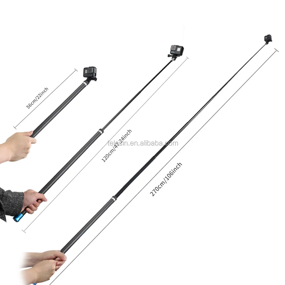 Long Selfie 106" 270CM Carbon Fiber Selfie Stick Selfie Pole Monopod for Go Pro Hero-9/8/7/6/5/4 SJ CAM EKEN XiaoYi Sport Camera