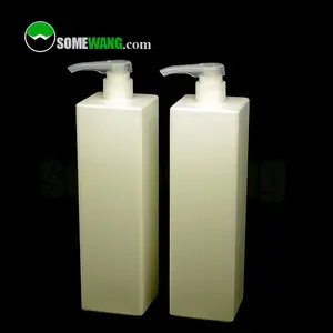 SOMEWANG 1000ml PET/PE Plastic Bottle HDPE Square Plastic Rectangle PE with Pump Dispenser, 1 Liter White Screen Printing 28/410