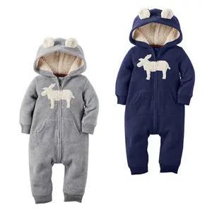 Großhandel Warme Baby Kleidung Winter Langarm Flanell Baby Body Tiere Mit Kapuze Strampler