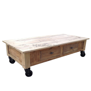 Tavolino da caffè industriale KVJ-7340 in legno massello di forma oblunga <span class=keywords><strong>su</strong></span> ruote - Product Image 1