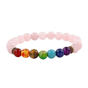 Braccialetto di Design alla Moda con Perle Rotonde in Quarzo Rosa e 7 <span class=keywords><strong>Chakra</strong></span>, <span class=keywords><strong>Pietre</strong></span> <span class=keywords><strong>Curative</strong></span> ed Equilibranti per Yoga - Product Image 4