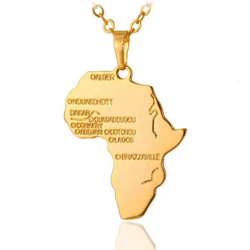 सबसे अच्छा उपहार के लिए अफ्रीकी मानचित्र अफ्रीका काले लोगों सोना मढ़वाया लटकन हार Vanlentine दिवस