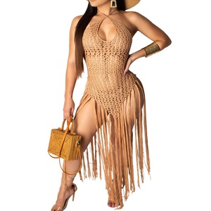 3 colori Cross Neck Backless Hollow Out Crochet nappa Summer Dress Beach - Product Image 2