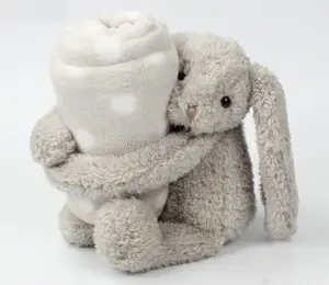 Tessuto in poliestere morbido coniglietto di peluche giocattolo del bambino coperta/a buon mercato All'ingrosso molle del coniglio di coniglietto animale giocattolo della peluche con coperta