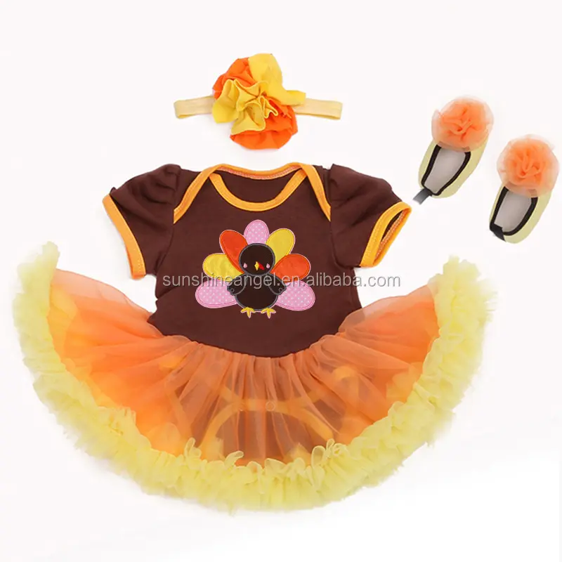 Thanksgiving Newborn Clothing Set Infant Turkey Rompers Dress + Headband + Shoes 3pcs sets Baby Girl Clothes