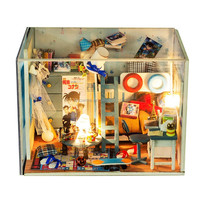 IIECREATE Maison de poupée en bois, puzzle 3D, blocs modernes, écologiques, mini jouet, kit de bricolage