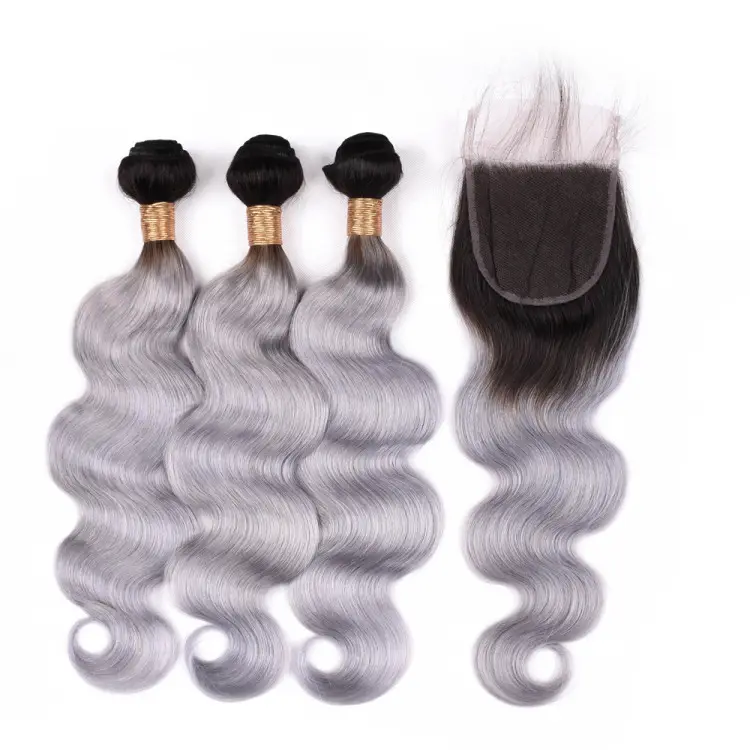 Free sample cheap sew in human hair weave 1b grey ombre hair/virgin long malaysian human hair weave body wavy texture bundle