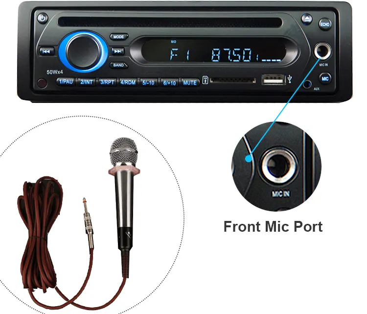 Amplificateur de puissance FM, USB, SD AM, 24v, 2 micro, entrée 1 din, lecteur dvd, bus, avec entrée, 1 din, pour voiture