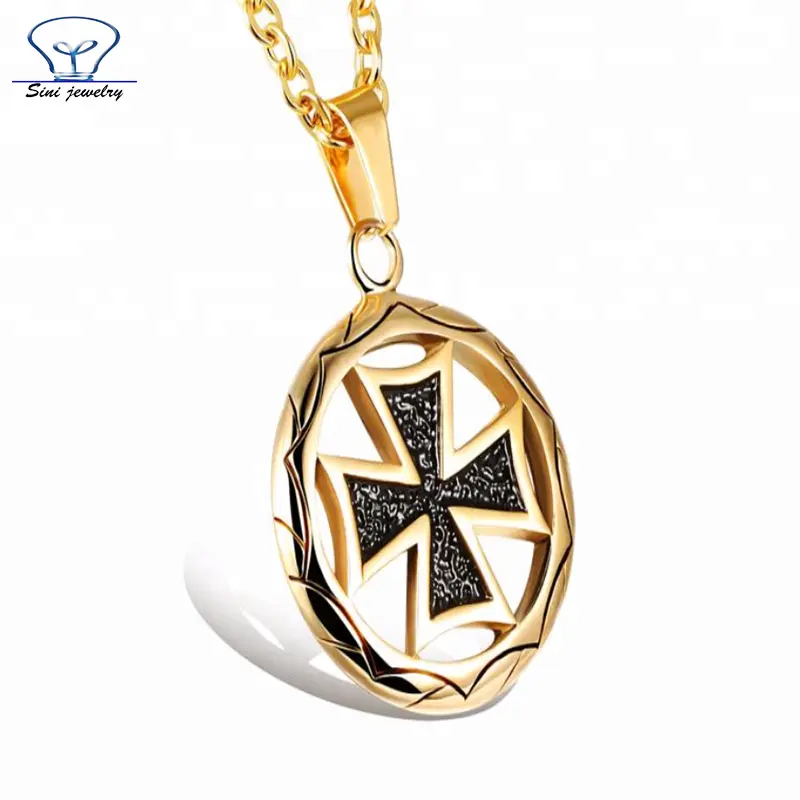 2018 Customized shape stainless steel jewelry oil dripping black crusaders 18K gold plated pendant men's necklace jewelry