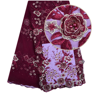Tissu de dentelle brodée africaine avec fleurs 3D perlées Tissu de dentelle Tulle Robes de Dubaï pour femmes <span class=keywords><strong>1233</strong></span> - Product Image 1