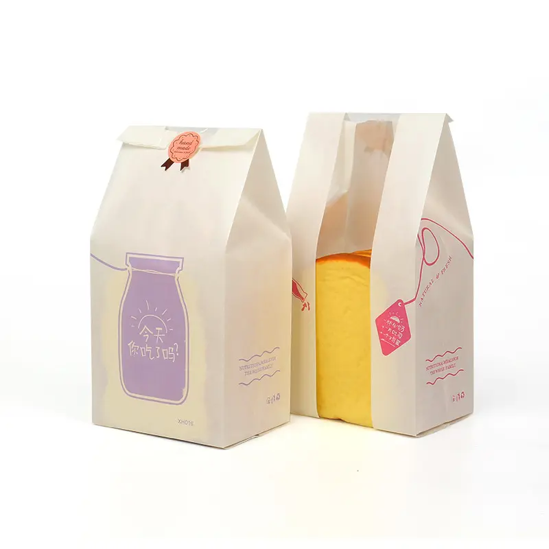 Greaseproof wholesale toast bread packing take away kraft paper bag with a transparent window