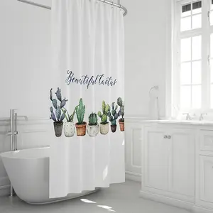 2024 Trending Huishoudelijke Artikelen Badkamer Badproduct Mouldproof Waterdichte 3d Groene Cactus Cartoon Ontwerp Douchegordijn