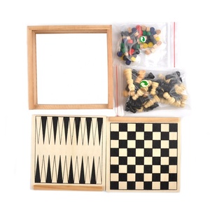 Education Game Chess Chinese Checkers Tic Tac Toe <strong>Ludo</strong> Mill Backgammon <strong>Board</strong> 5 in 1 Wooden <strong>Board</strong> Game Set - Product Image 2