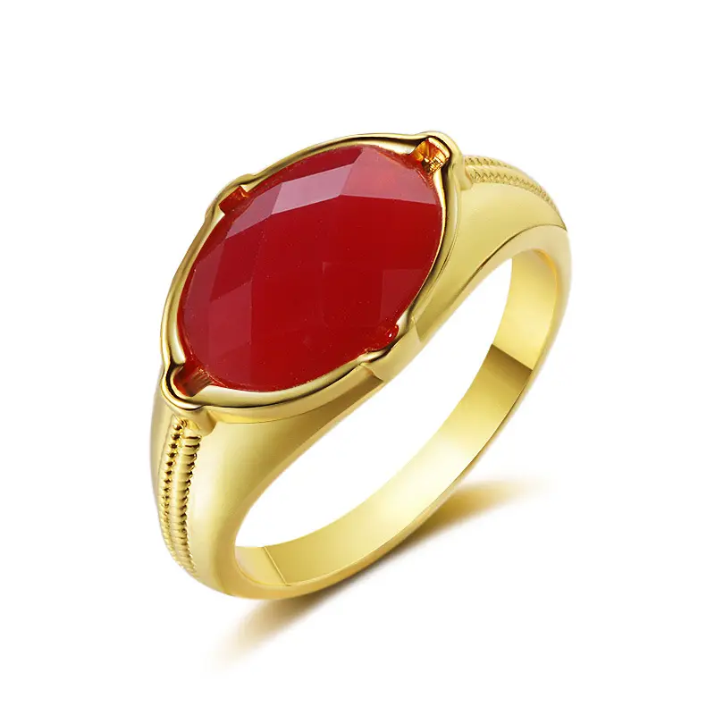 Junjiang ZR0118 Kualitas Tinggi 18K Emas Putih/Emas Disepuh Kuningan Cincin Inlay Warna Karang Merah Batu Besar Cincin Desain untuk Wanita