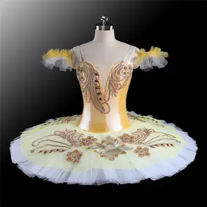 Новый дизайн, желтая Профессиональная женская Одежда для танцев на сцене, балетная пачка для взрослых