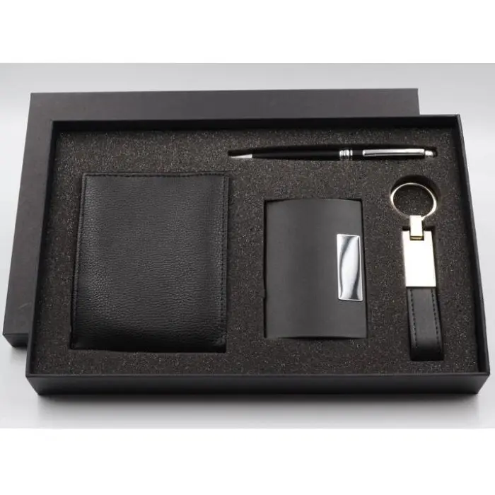PU deri cüzdan iş promosyon kurumsal hediye seti erkek hediye seti ile kartvizit tutucu anahtarlık Ballpen