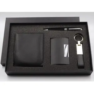 PU Leather Wallet Business Promotion Corporate Gift Set Mens Gift Set With Name Card Holder Keychain Ballpen