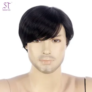 Pria Gaya Rambut Untuk Rambut Pendek Wig Hitam Sintetis Rambut Wig Untuk Pria