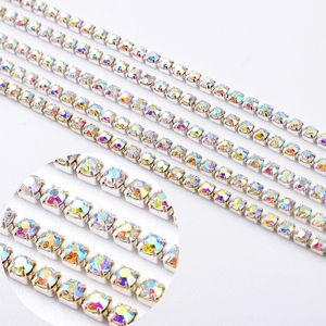 Оптовая продажа от Yiwu, SS6, SS8, SS10, цепочка из хрустальных страз с серебряным медным кристаллом, украшение из страз, аксессуары для одежды своими руками - Product Image 1