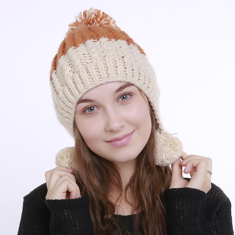 Оптовая продажа, индивидуальные Лыжные шапки с помпоном, вязаная крючком шапка ручной работы, 100% акриловая вязаная шапка с ушами