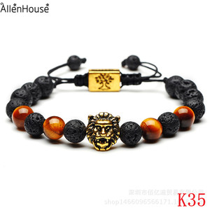 <span class=keywords><strong>Bracelet</strong></span> en pierre <span class=keywords><strong>de</strong></span> <span class=keywords><strong>lave</strong></span> volcanique mate tête <span class=keywords><strong>de</strong></span> lion en or antique <span class=keywords><strong>de</strong></span> marque célèbre, perles œil <span class=keywords><strong>de</strong></span> tigre pour femmes et hommes - Product Image 4