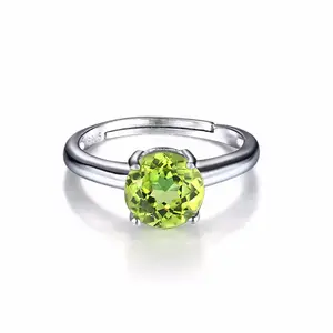 Natural Gemstone 925 Sterling Silver Jewelry Simple Green Peridot Ring S925 For Women RI063