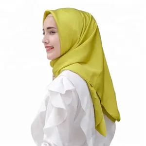 Chất Liệu Lụa Satin Phụ Nữ Hồi Giáo Đơn Giản Headcover Đồng Bằng Hijab