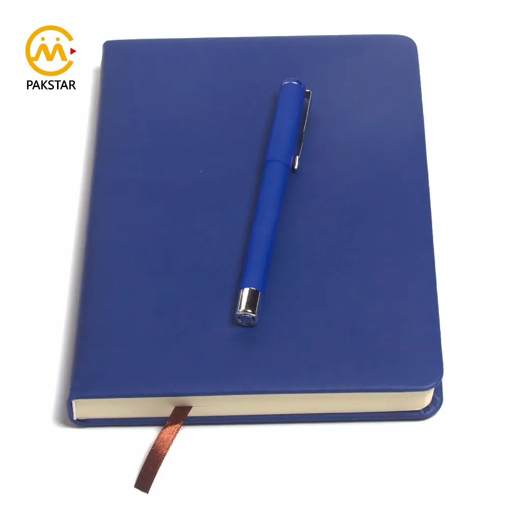 Hoge kwaliteit custom blue zijdezacht PU leather journal boek met lint bladwijzer